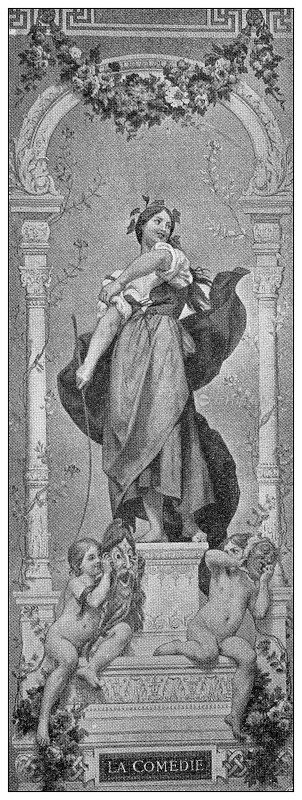 Antique image: Thé?tre national de l'Opéra-Comique, Paris, Decoration painting, "La Comedie" by Joseph Blanc
